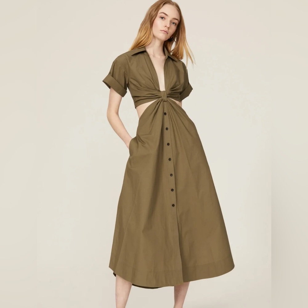 A.L.C. Georgia Shirtdress Sz 2 Olive Green Cutout Midi Dress